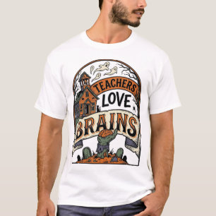 Manlig lärares Halloween-tröja lärare älskar hjärn T Shirt
