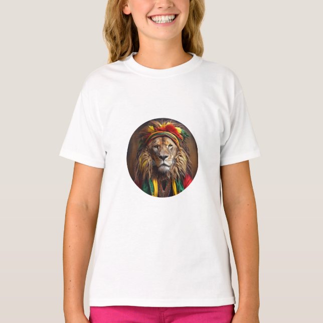 Manlig Lejon i rastafarinutrustning T Shirt (Framsida)