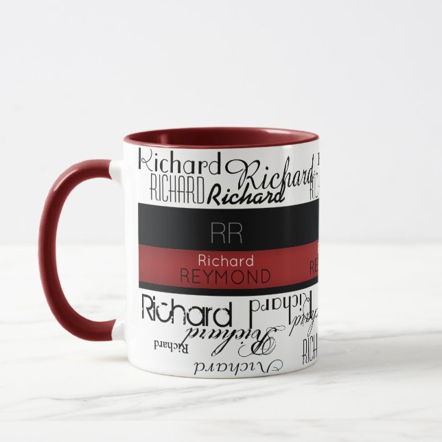 manlig modern typografi namn röd/svart mugg (Vänster)