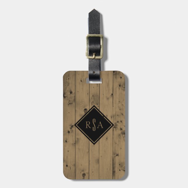 Manlig Monogrammed lantlig Wood planka för Bagagebricka (Vertikal Framsida)