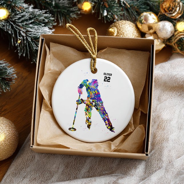 Manlig Ringette-spelare Julgransprydnad Keramik (Skapare uppladdad)