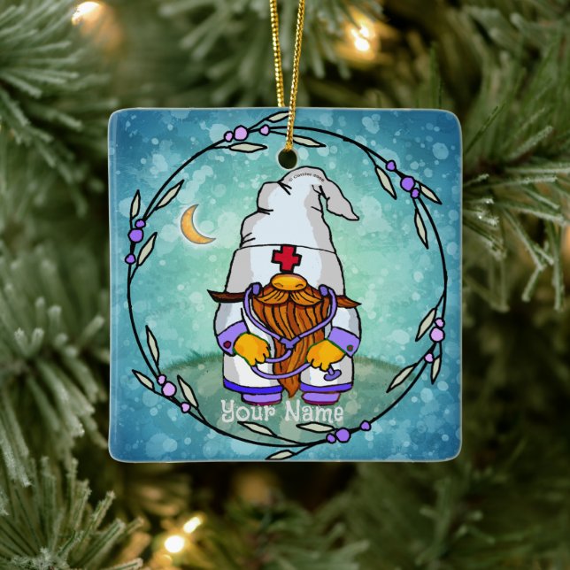 Manlig sjuksköterska gnome julgransprydnad keramik (Träd)