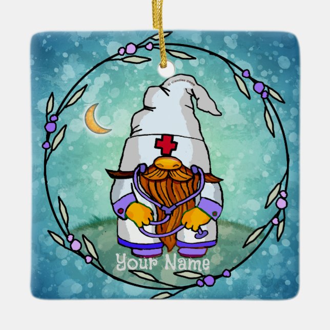 Manlig sjuksköterska gnome julgransprydnad keramik (Framsida)