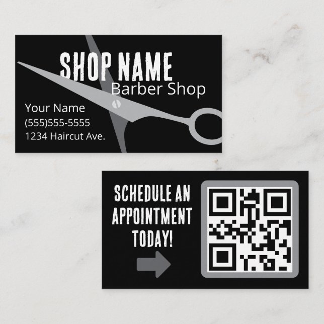 Manlig svart och grå barbershop visitkort (Fram/baksida)