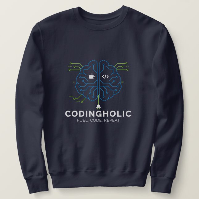 Manlig Tech Brain Circuit Kodning Grafik För Kodar Lång Ärmad Tröja (Design framsida)