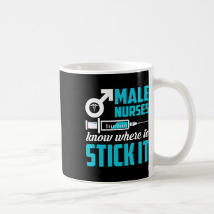 Manliga sjuksköterskor vet var det är för att håll kaffemugg