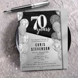 Manliga Svarta Silverballonger 70-årsdag Inbjudningar