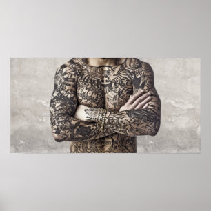 Manlign förkroppsligar tatueringen fotograferar poster