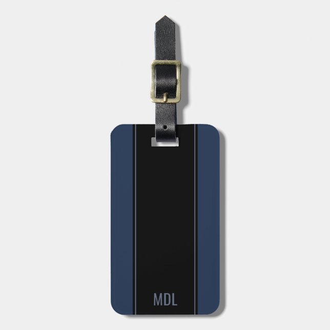 Manligt marinblått på svart Monogrammed Bagagebricka (Vertikal Framsida)