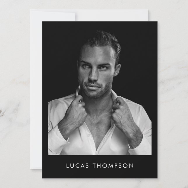 Manligt modelleringskort för komp-kort 5 - foto QR Inbjudningar (Framsida)