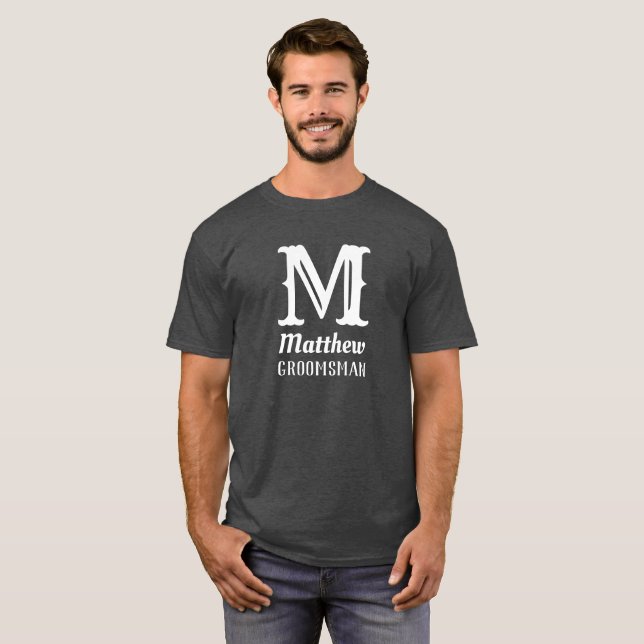Manligt namn Monogram sv groomman bröllop grå T Shirt (Hel framsida)