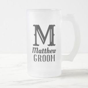 Manligt namnmonogram Bröllop Svart  Frostat Ölglas