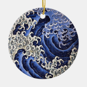 Manligt vinka, Hokusai Julgransprydnad Keramik