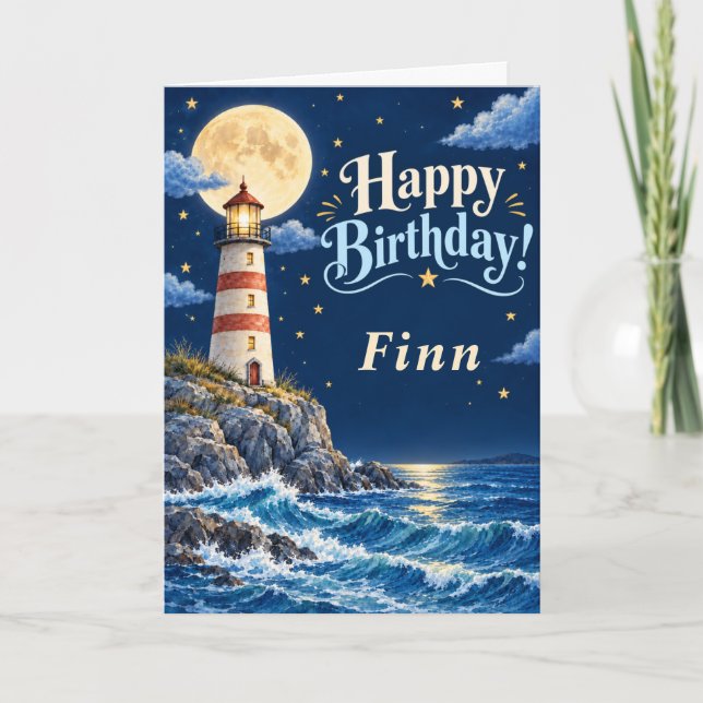 Månljus fyr äventyrs 8-årsdag kort (Framsida)