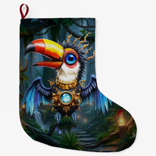 Månljus Steampunk-Tukan.  Stor Julstrumpa (Framsidan)