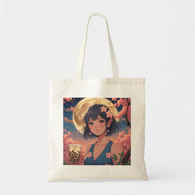 Månljust blommande totebag tygkasse (Framsidan)