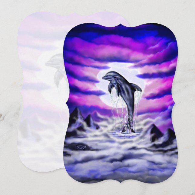 Månljust delfin inbjudningar (Fram/baksida)