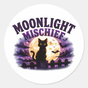 🐈⬛ Månljust Halloween Svart Katt Citat 🌕 Runt Klistermärke