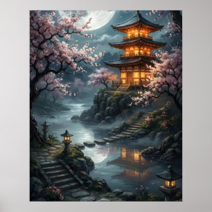 Månljust Japanskt Sakura Poster