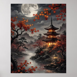 Månljust Japanskt Sakura Poster