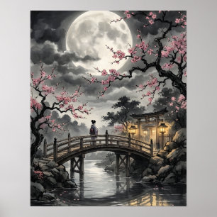 Månljust Japanskt Sakura Poster
