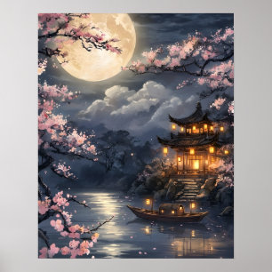 Månljust Japanskt Sakura Poster