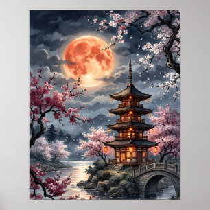 Månljust Japanskt Sakura Poster