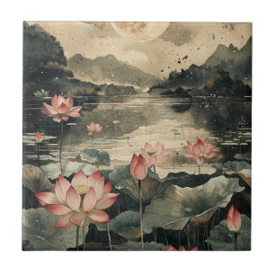 Månljust Lotus-sjö (1) Kakelplatta
