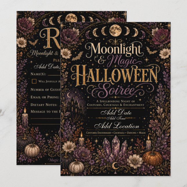 Månljust & Magisk Halloween Soaré Inbjudan (Fram/baksida)