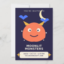 Månljust Monster Barn Halloween Födelsedagsinbjuda