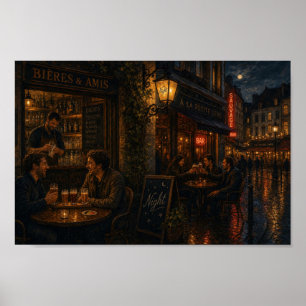 Månljust Paris Bar Gatlystik Poster