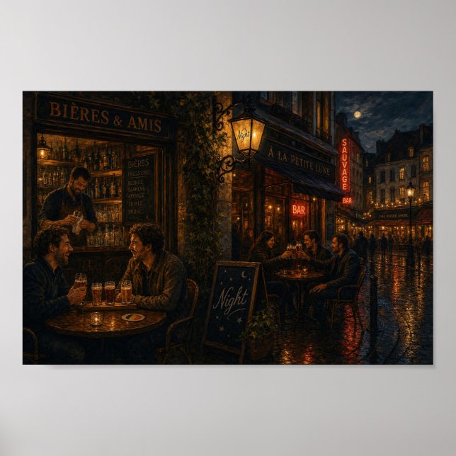 Månljust Paris Bar Gatlystik Poster (Framsidan)