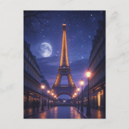Månljust Paris – Romantiska Eiffeltornet Natt Vykort