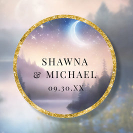 Månljust Stjärnberg Sjös Fantasi Elegant Bröllop Runt Klistermärke