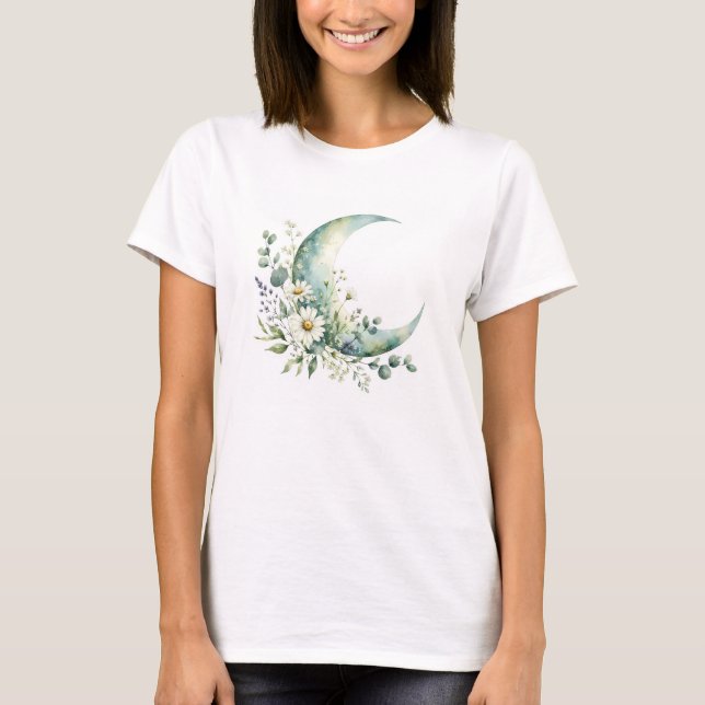 Månljust T-Shirt med Vilda Blommor | Minimalistisk (Framsida)