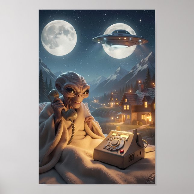 Månljust utomjordiskt telefonväxel i bergsposter poster (Framsidan)