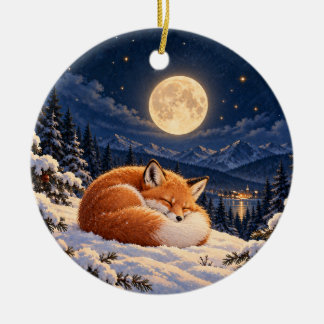 Månljust Vinterräv Keramisk Cirkulär Ornament