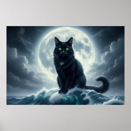 Månljusvåg & svart katt-plakat poster