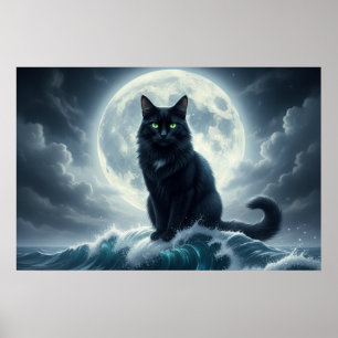 Månljusvåg & svart katt-plakat poster