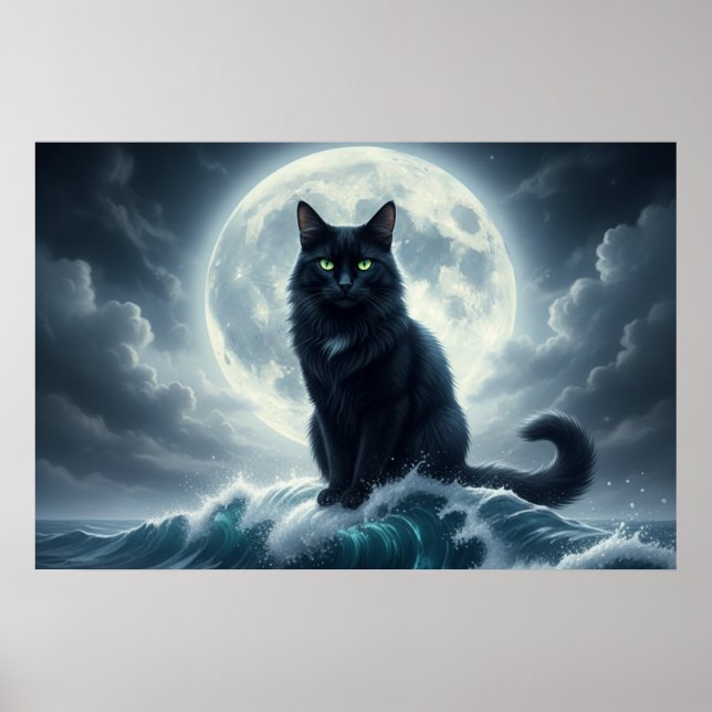Månljusvåg & svart katt-plakat poster (Framsidan)