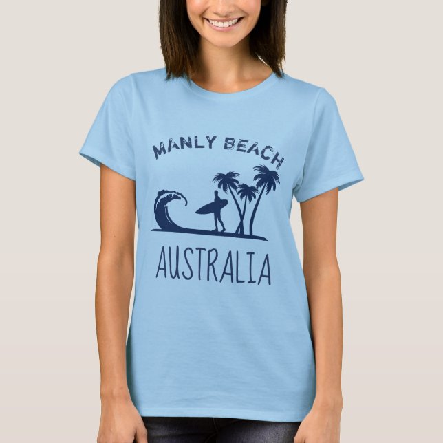Manly Beach Australia Surfing T Shirt (Framsida)