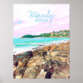 Manly Beach Sea surfa Australien reser Poster