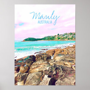 Manly Beach Sea surfa Australien reser Poster
