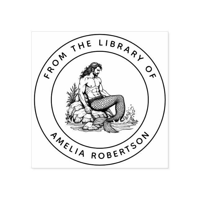 Manly Merman Sculpted Abs and Chain on Sten Bok Stämpel (Tryck)