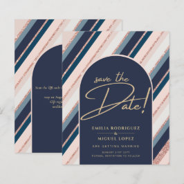 Månnattblå roséguld bröllop med ljust rosa nyans