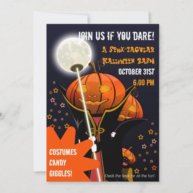 Månne Pumpa Vampire Barn Småbarn Halloween Inbjudningar (Framsida)