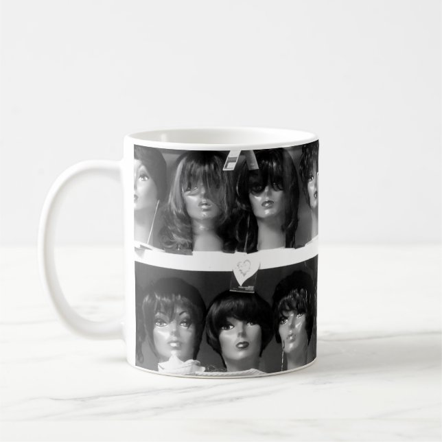 Mannekänghuvuden i svart och vitt kaffemugg (Vänster)