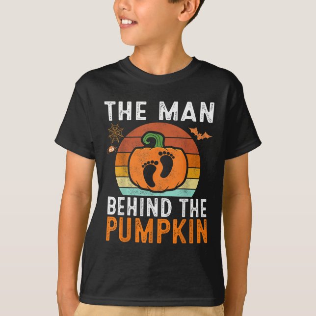 Mannen bakom Pumpkin Halloween-Graviden Ann T Shirt (Framsida)