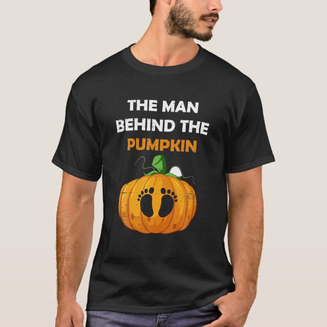 Mannen bakom Pumpkin Pregnant Halloween T Shirt (Framsida)
