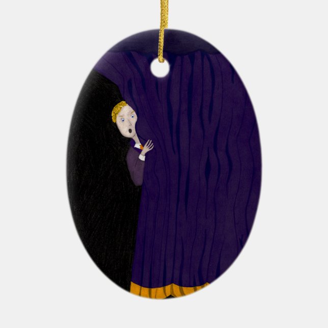 Mannen bakom ridån julgransprydnad keramik (Framsidan)